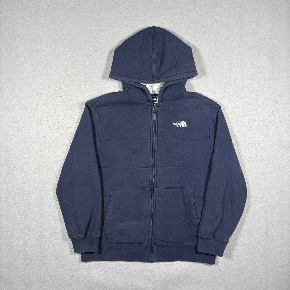 The North Face Kids Boys Hoodie Jacket Size L Blue Full Zip Sherpa Fleece Lined